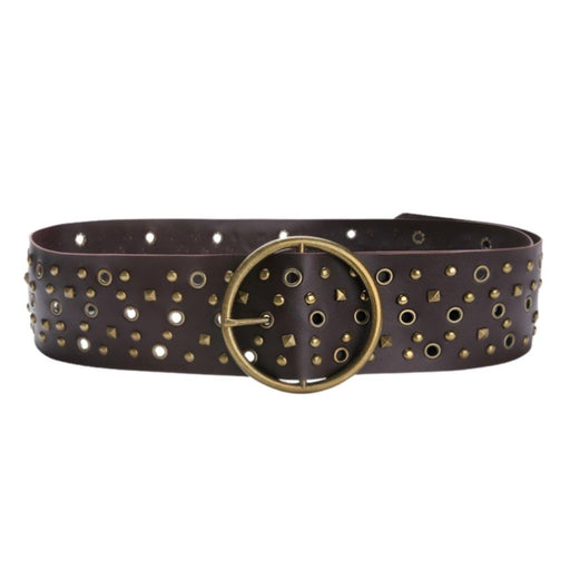 Western Design Wide Belt with Eyelets and Rivets for Women