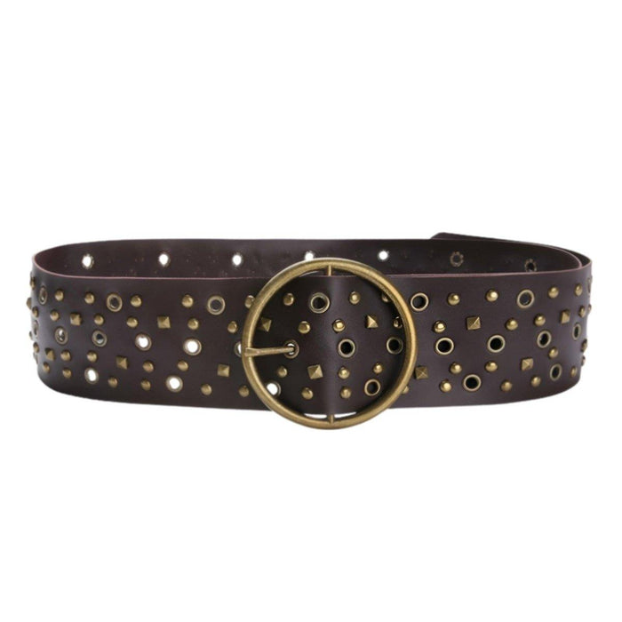 Western Design Wide Belt with Eyelets and Rivets for Women