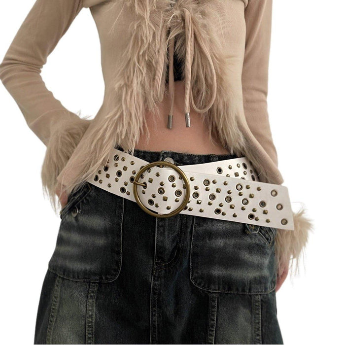 Western Design Wide Belt with Eyelets and Rivets for Women