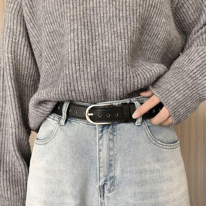 Perforated Belt for Women with U-Shaped Buckle, Available in Plus Size