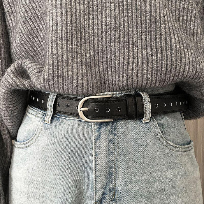 Perforated Belt for Women with U-Shaped Buckle, Available in Plus Size