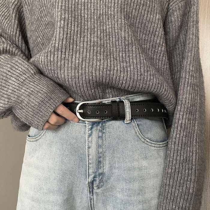 Perforated Belt for Women with U-Shaped Buckle, Available in Plus Size