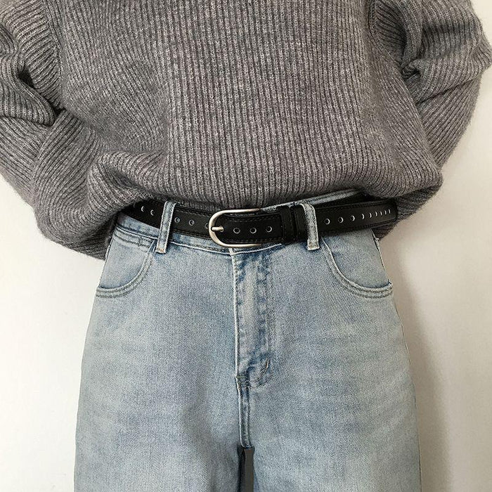 Perforated Belt for Women with U-Shaped Buckle, Available in Plus Size