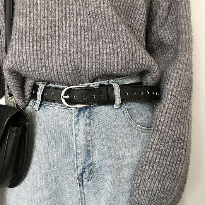Perforated Belt for Women with U-Shaped Buckle, Available in Plus Size