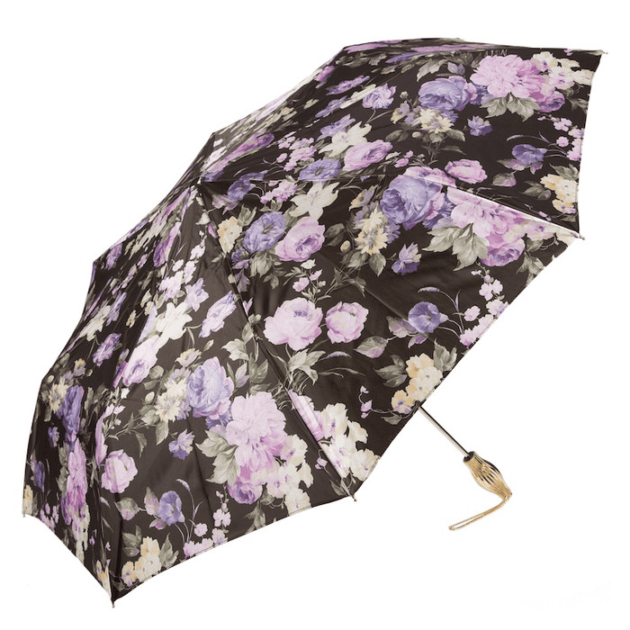 Chic Dark Floral Golden Brass Unique Folding Umbrella