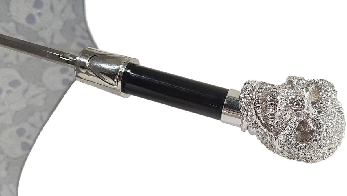 Chic Luxurious Silver Swarovski Skull Folding Umbrella