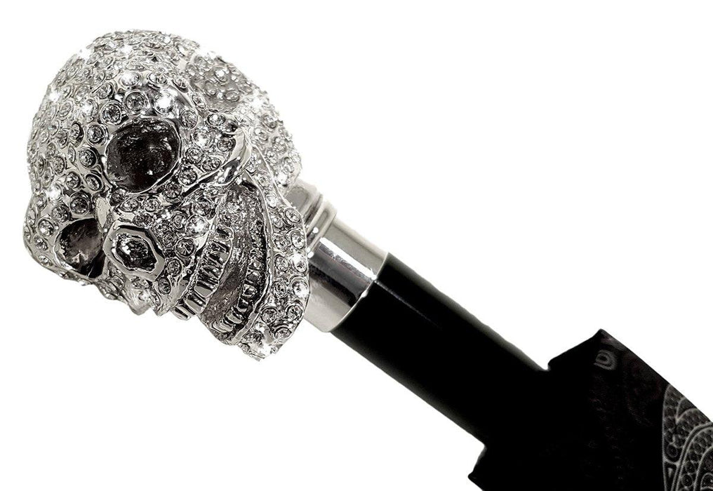 Chic Luxurious Silver Swarovski Skull Folding Umbrella