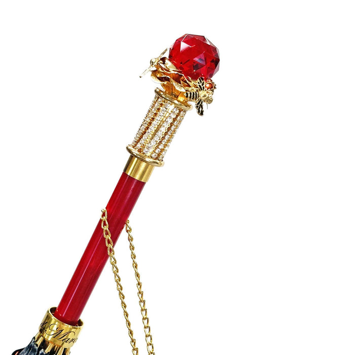 Chic Red Umbrella with Red Crystals and Bee Handle
