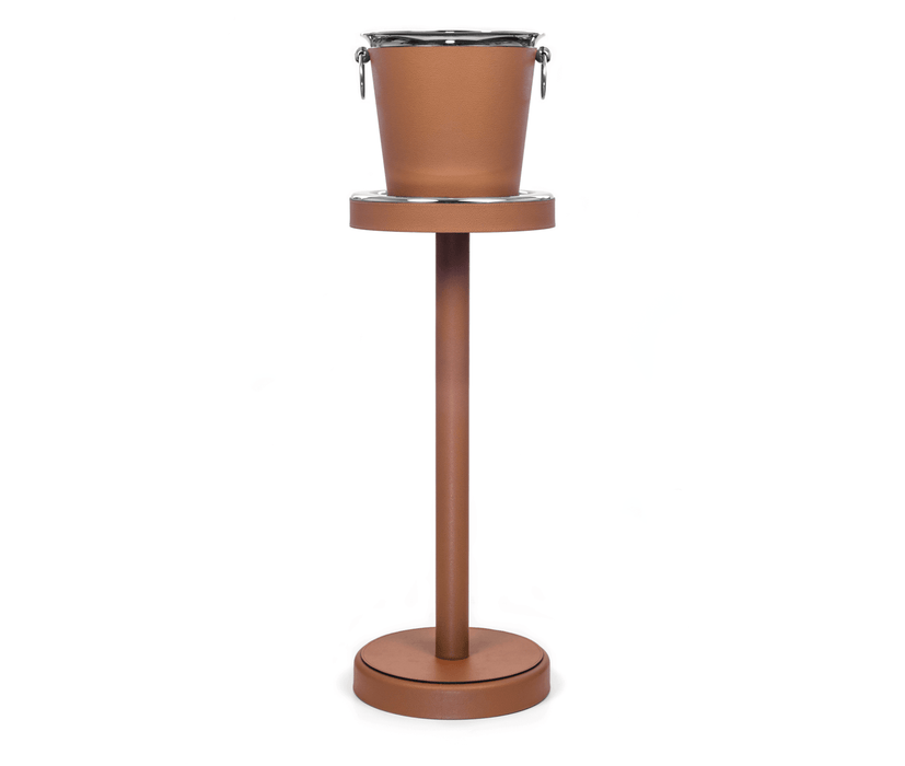 Chic Satin Stainless Steel with Soft Calf Leather Ice Bucket Stand