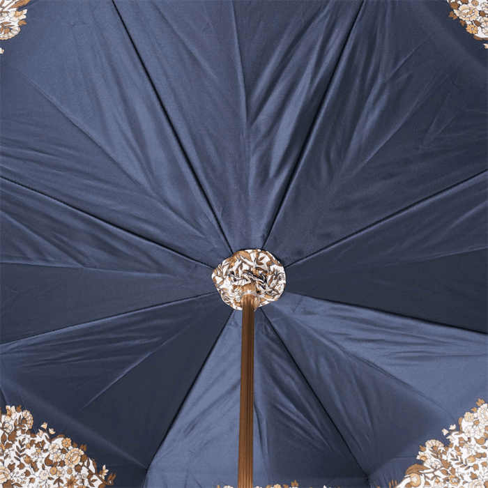 Classic Design Brown Umbrella with Vintage Flowers Interior
