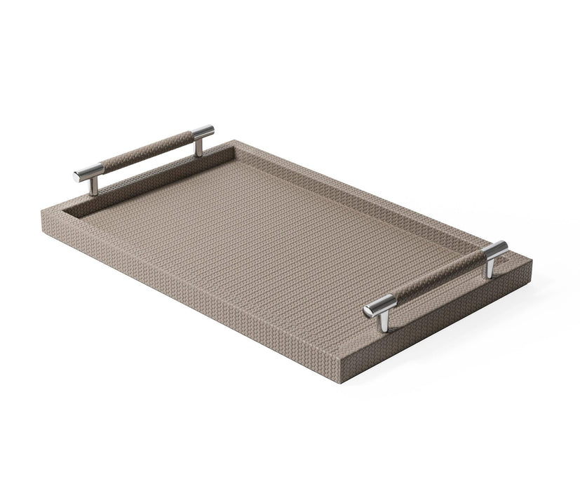 Classic Elegant Dedalo Tray with Genuine Leather and Luxe Metal Handles