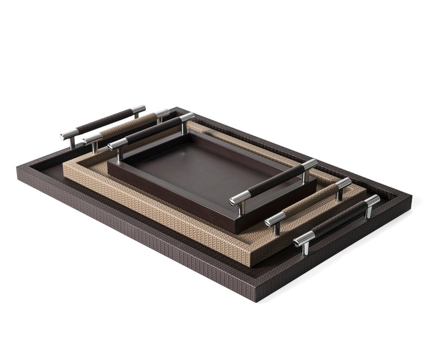 Classic Elegant Dedalo Tray with Genuine Leather and Luxe Metal Handles