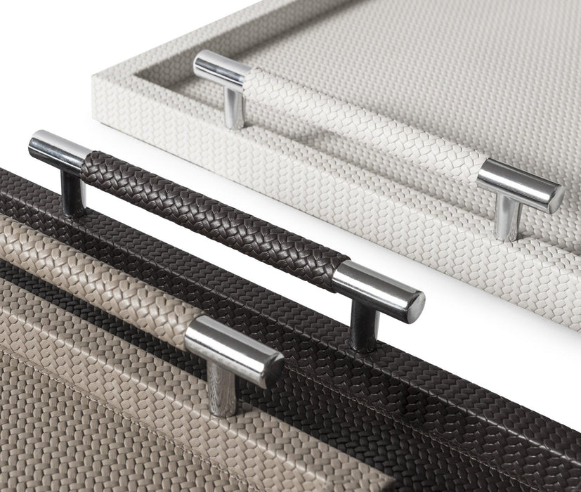 Classic Elegant Dedalo Tray with Genuine Leather and Luxe Metal Handles