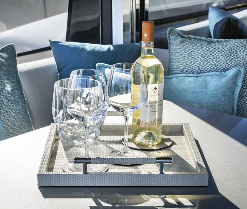 Classic Elegant Dedalo Tray with Genuine Leather and Luxe Metal Handles