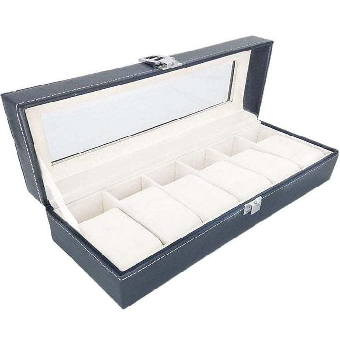 Classic Leatherette Watch Box with 6 Convenient Slots
