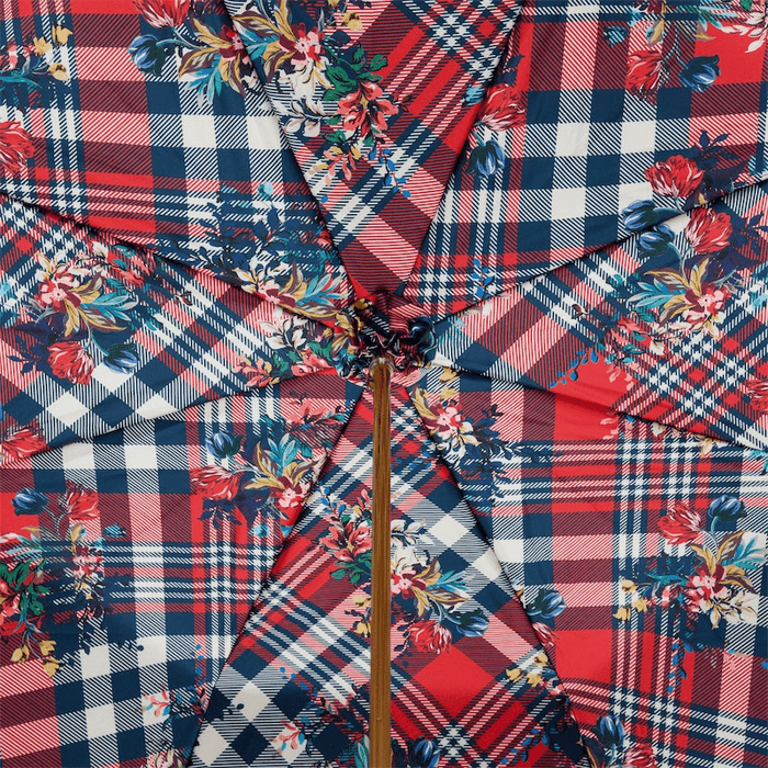 Classic Navy Umbrella with Stripes and Flowers, Handmade