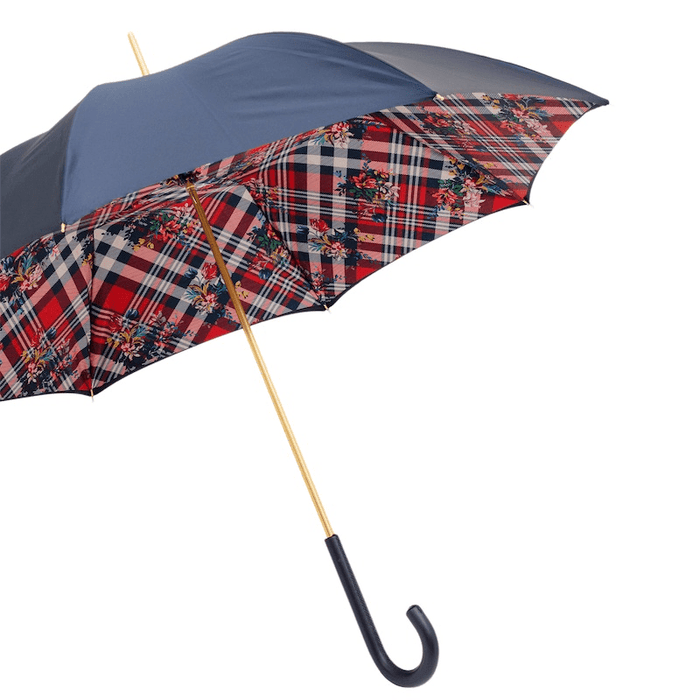 Classic Navy Umbrella with Stripes and Flowers, Handmade