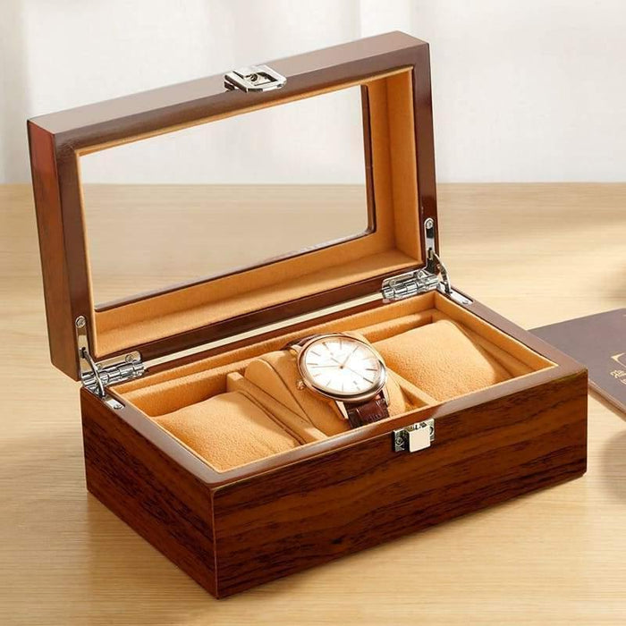 Classic Vintage Brown Wooden Watch Box with 3 Slots