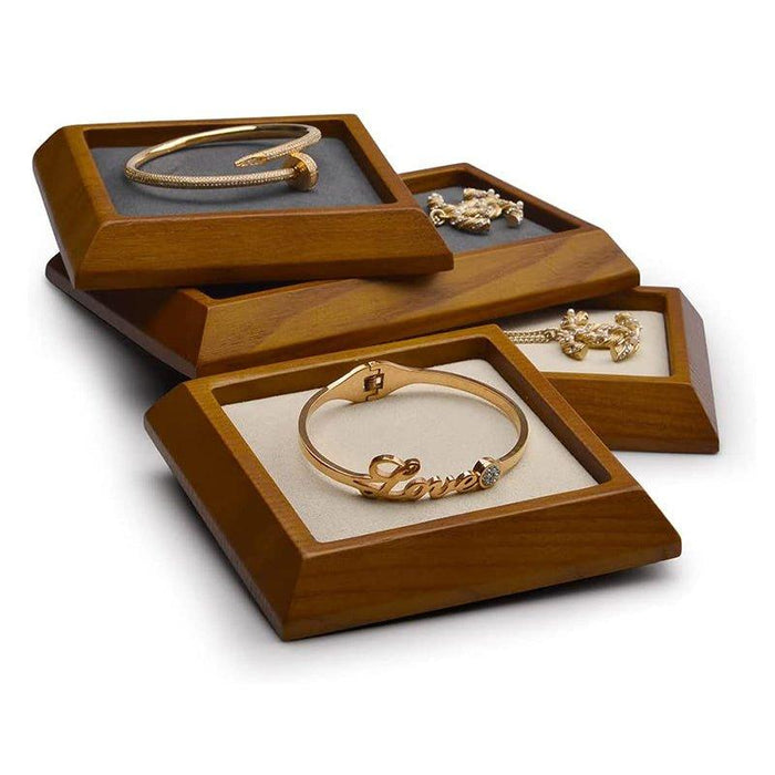 Cream White Rectangle Wood Jewelry Tray for Showcase Display