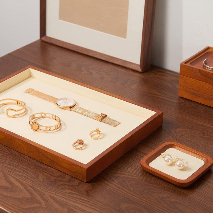 Cream White Wood Flat Stackable Jewelry Tray