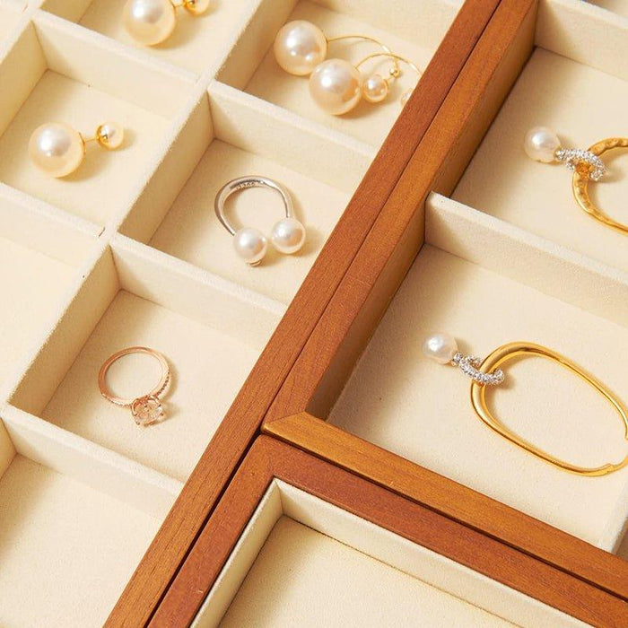 Cream White Wood Stackable Jewelry Organizer Tray