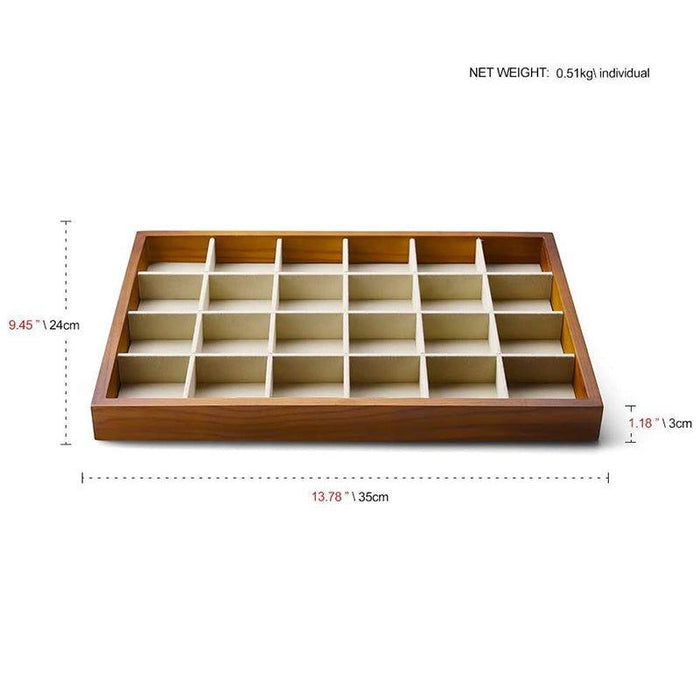 Cream White Wood Stackable Jewelry Organizer Tray with 24 Grids