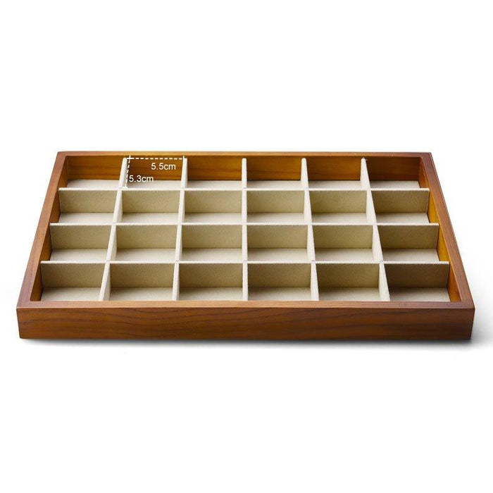 Cream White Wood Stackable Jewelry Organizer Tray with 24 Grids