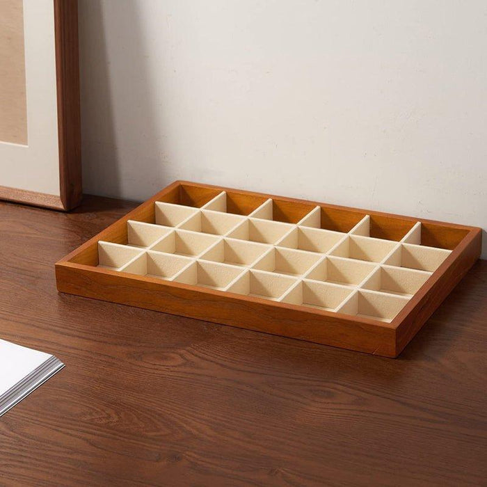 Cream White Wood Stackable Jewelry Organizer Tray with 24 Grids