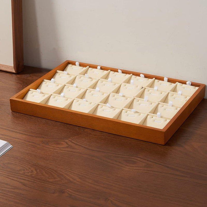 Cream White Wood Stackable Necklace Pendant Display Tray with 24 Grids