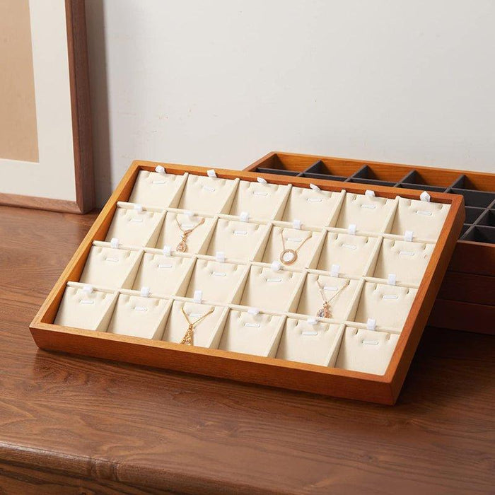 Cream White Wood Stackable Necklace Pendant Display Tray with 24 Grids