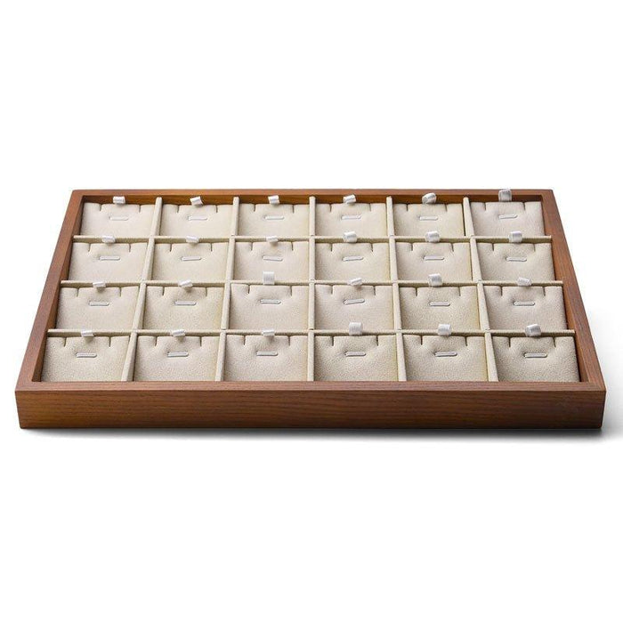 Cream White Wood Stackable Necklace Pendant Display Tray with 24 Grids