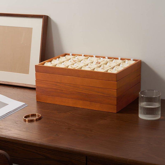 Cream White Wood Stackable Necklace Pendant Display Tray with 24 Grids