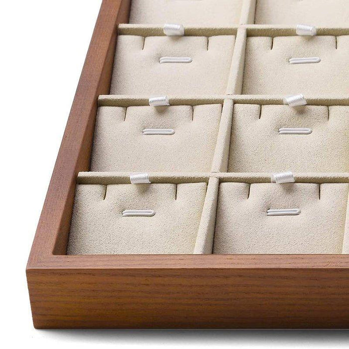 Cream White Wood Stackable Necklace Pendant Display Tray with 24 Grids
