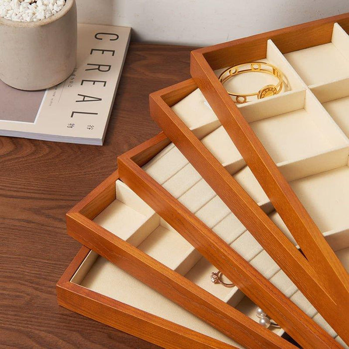 Cream White Wood Stackable Necklace Pendant Display Tray with 24 Grids