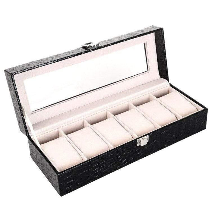 High-Quality Crocodile Faux Leather Watch Box with 6 Slots