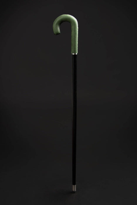 Crook Khaki Walking Stick - Classic Leather Handle, Elegant Style
