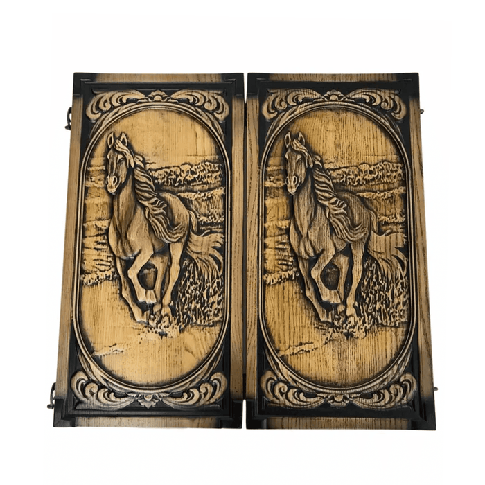 Custom Wooden backgammon "Horse", 46×23×3 cm