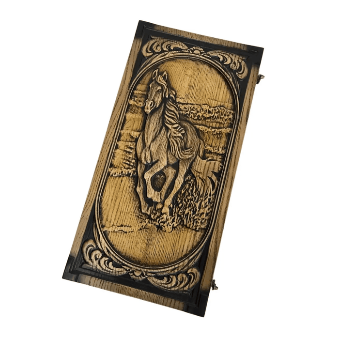 Custom Wooden backgammon "Horse", 46×23×3 cm