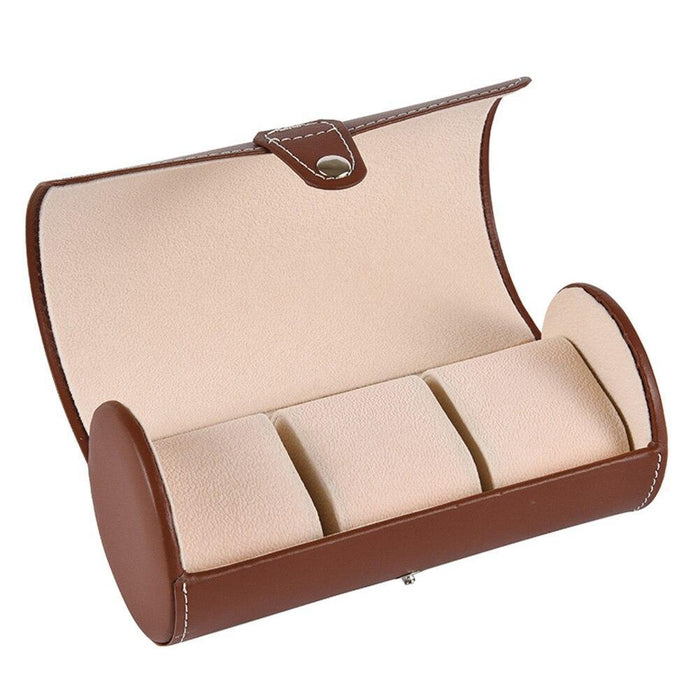 Secure and Stylish Cylindrical Leather Watch Case