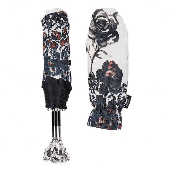 Silver Rose Floral High-Quality Folding Umbrella