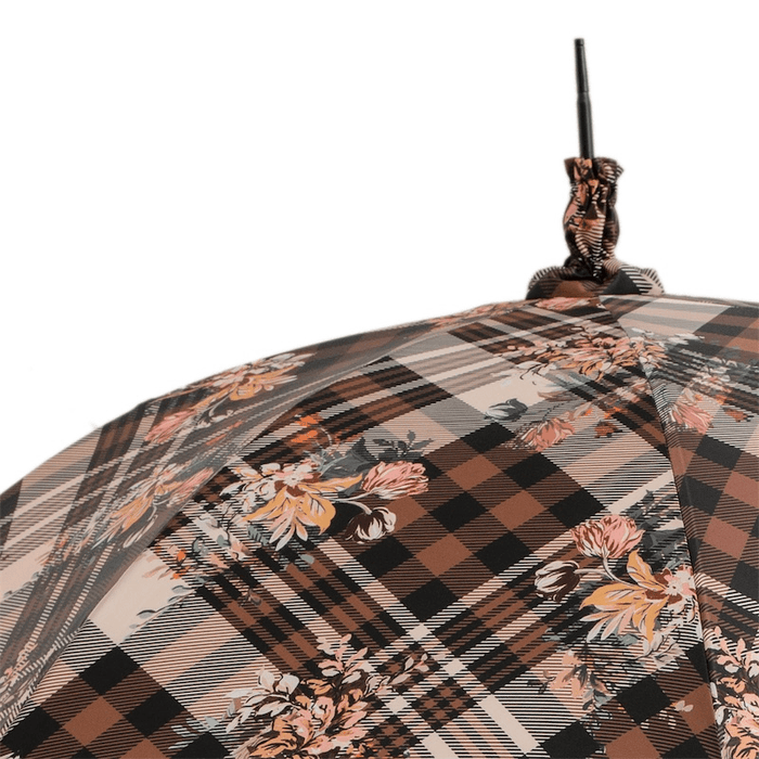 Tartan Floral Chestnut Handle Premium Parasol for Ladies