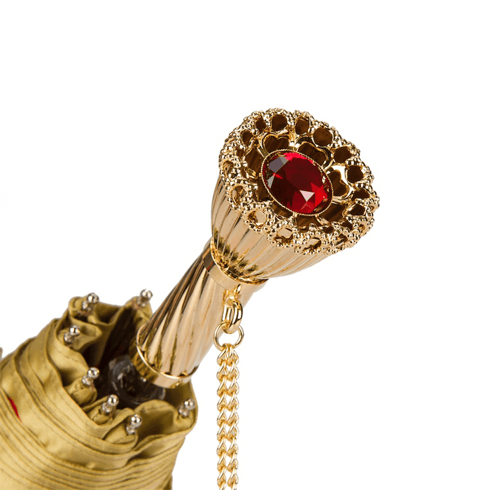 Red Dahlia Golden Brass Exclusive Folding Umbrella