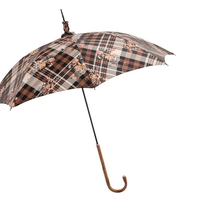 Tartan Floral Chestnut Handle Premium Parasol for Ladies