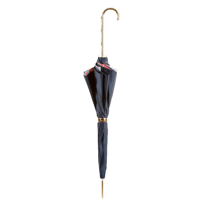 Luxury Collectible Feathers Print Blue Jeweled Handle Umbrella for Women
