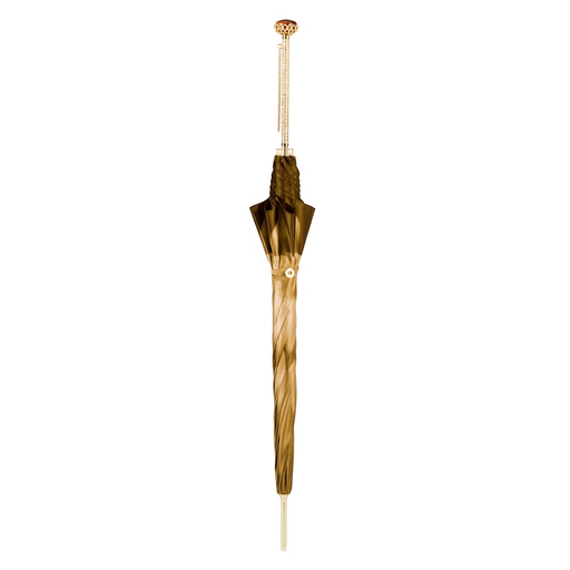 Luxury Beige Dahlia Umbrella with Jeweled Brass Handle for Women