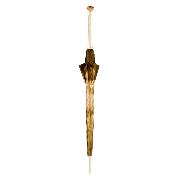 Luxury Beige Dahlia Umbrella with Jeweled Brass Handle for Women
