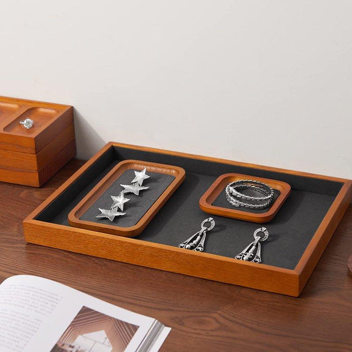 Dark Gray Wood Flat Stackable Jewelry Tray