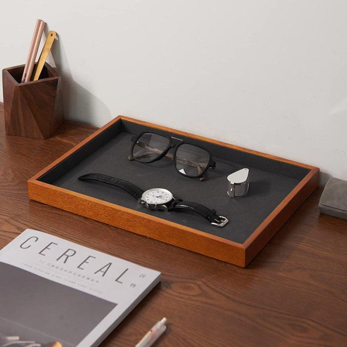 Dark Gray Wood Flat Stackable Jewelry Tray