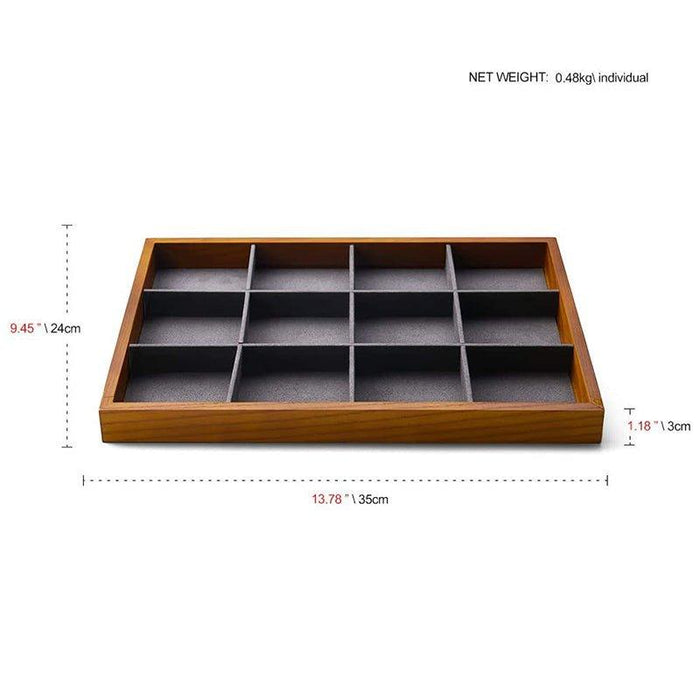 Dark Gray Wood Stackable Jewelry Organizer Tray with 12 Grids