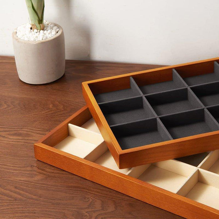 Dark Gray Wood Stackable Jewelry Organizer Tray with 12 Grids